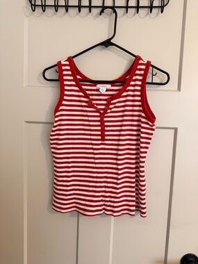 Dressbarm Red and White Striped Ribbed Henley Tank